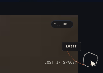 Cursor near the right edge of the viewport, with the LOST label flipped to the other side of the chevron.